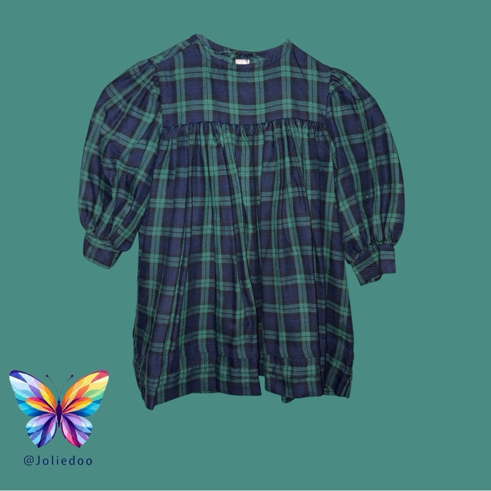 Kids Plaid Dress in Green and Navy by Françoise Bouthillier Size 2